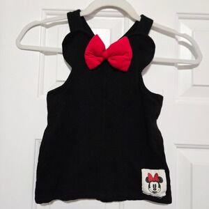 Disney Minnie Mouse Black Overall Dress Red Bow Ears Toddler Size 2T